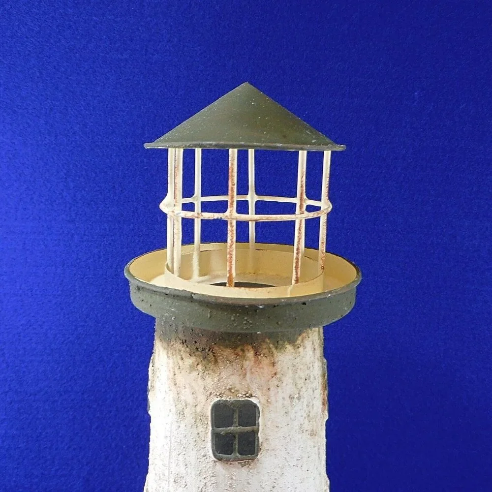Large Painted Tin Lighthouse Votive Tealight Candle Holder 15" Beach Decor - Picture 6 of 11